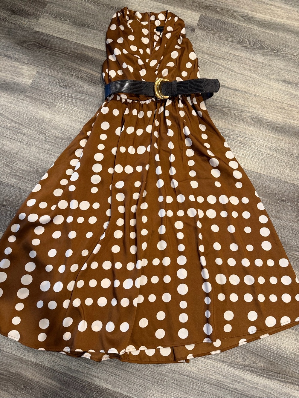 Donna Karan Brown and White Polka Dot Sleeveless Dress